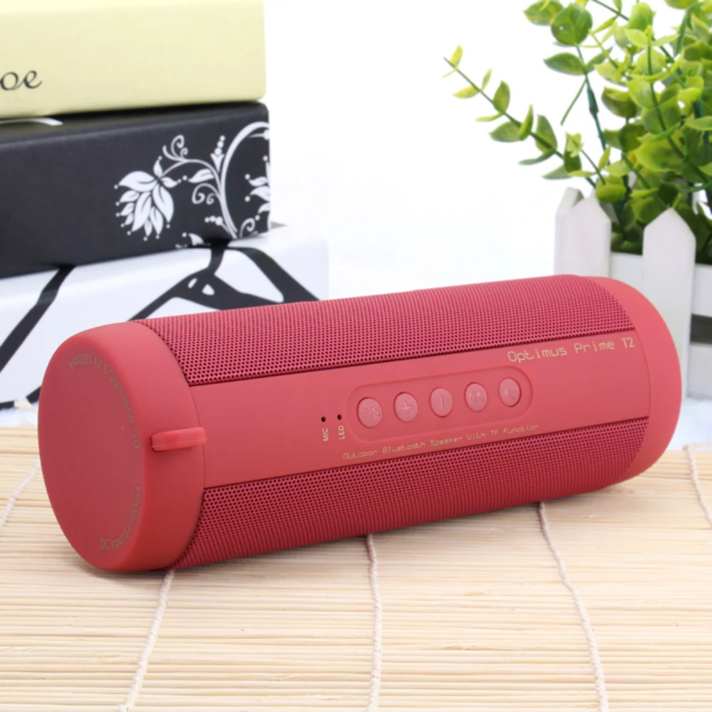 

Red Waterproof Speaker 180Mm Cylinder Shape Rechargeable Wireless Handsfree Outdoor Music Player Card Support
