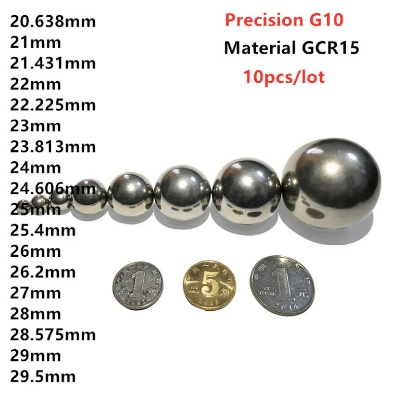 ลูกปัดเหล็ก G10ความแม่นยำ10ชิ้น21.431 22.225 23.813 24 25 26 27 28.575 29มม. อุปกรณ์นำจานหมุนสำหรับลูกเหล็กแบริ่ง