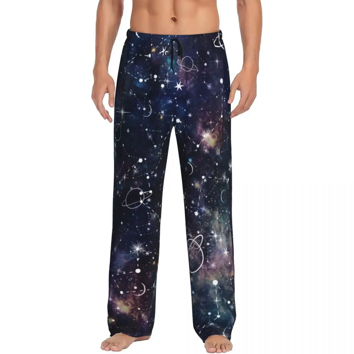 Planet Star Constellation Galaxy Print Men's Casual Pajama Sleeping Pants Lounge Loose Trousers Comfortable Nightwear