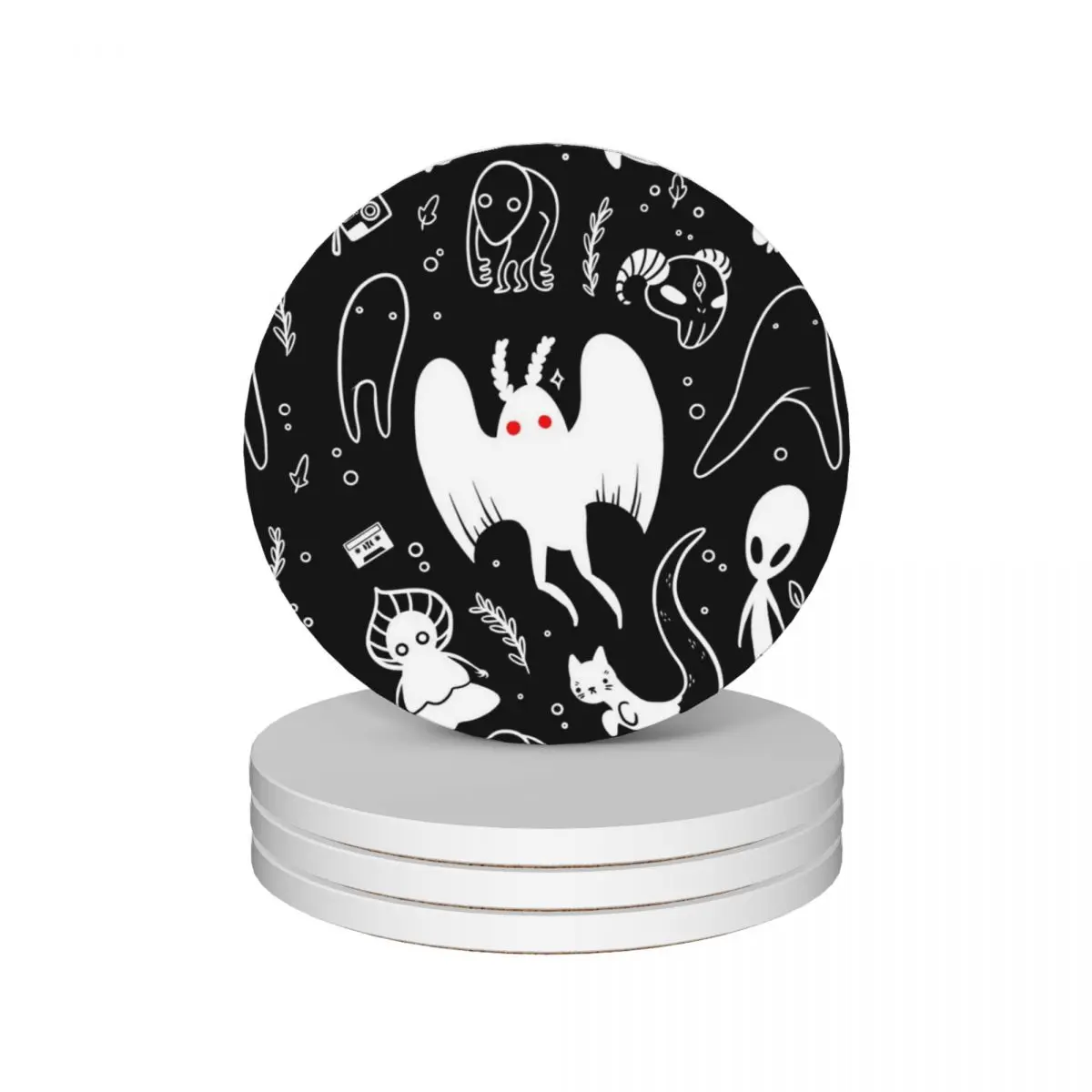 

cryptids in black Ceramic Coasters (Set of 4) custom teapot mat for coffee mugs cute Coasters