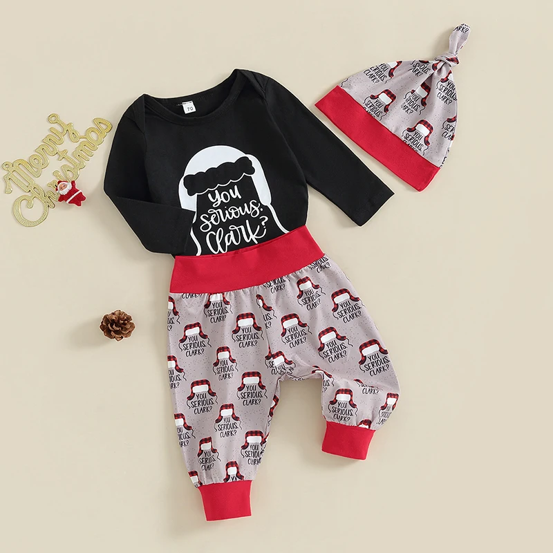 

Liangchengmei Baby Boy Girl Christmas Outfit Thanksgiving Romper Tops Pants Hats Set Winter Fall Clothes