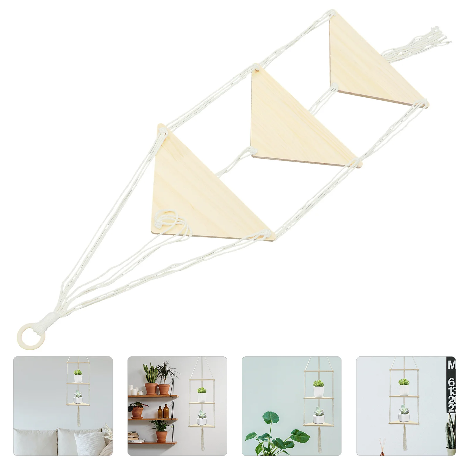 

Bohemian Macrame Hanging Shelf Wooden Wall Storage Rack For Bedroom Living Room Nursery Sundries Organizer