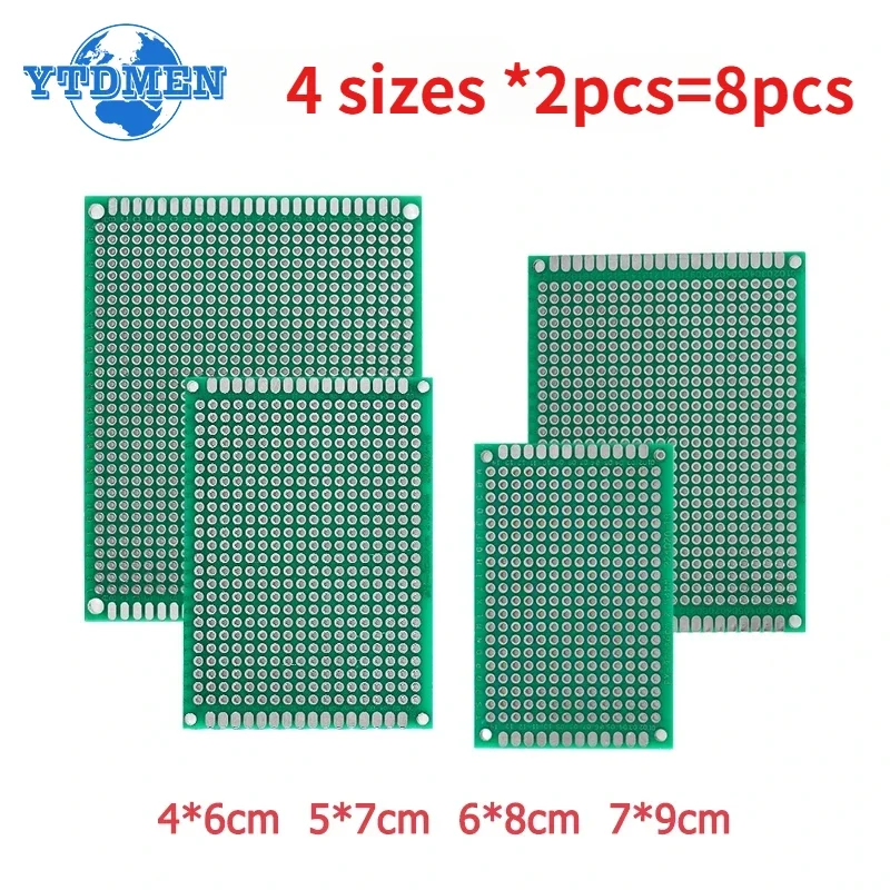 4 Sizes Universal PCB Prototype Circuit Board 4x6/5x7/6x8/7x9cm Double sided PCB Protoboard green for Soldering Project