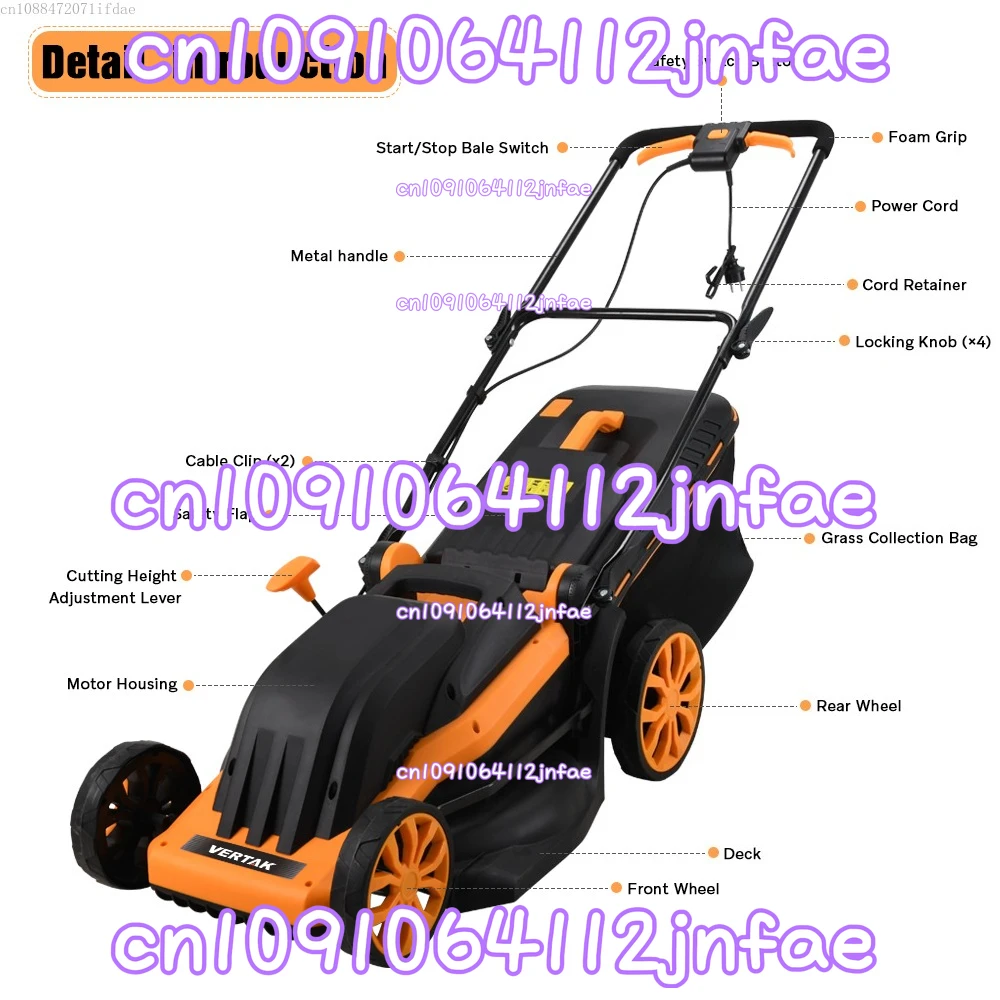 1600W 230V AC Cordless Lawn Mower, Lawn Cleaner, Blade Farm, Electric Lawn Mower with 35L Collection Bag