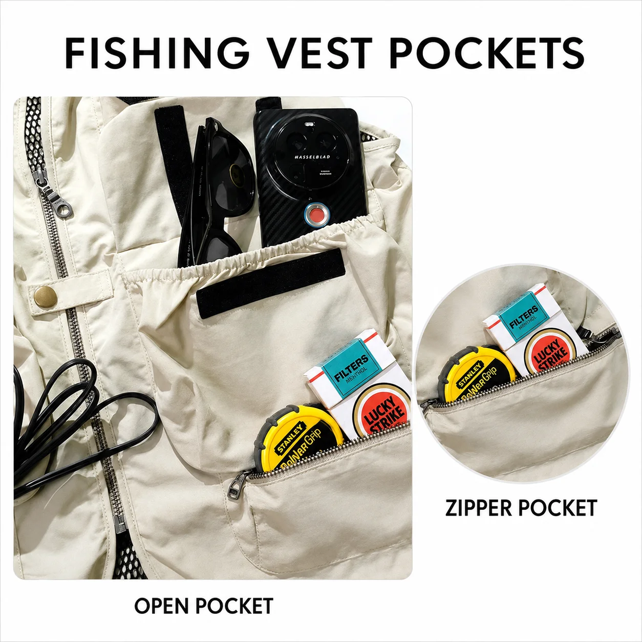 Fly Fishing Vest for Men Women Multi Pocket Mesh Lining Zipper Front Sleeveless Fishing Vest with Storage Pockets view 5