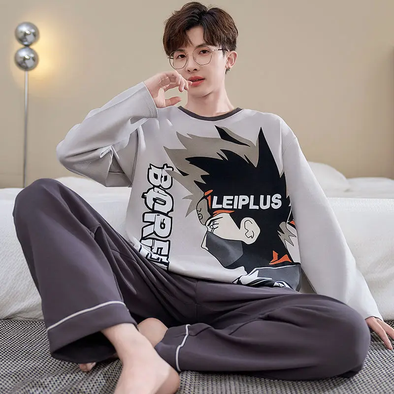 Naruto anime Naruto pajamas men\'s spring and autumn long-sleeved thin pure cotton cartoon anime casual loose home clothes set