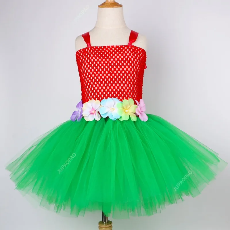 Hawaiian Hula Dresses for Girls Kids Hawaii Lilo Tutu Dress Toddler Baby Girl Hula Show Costume Halloween Luau Dance Outfits-AB