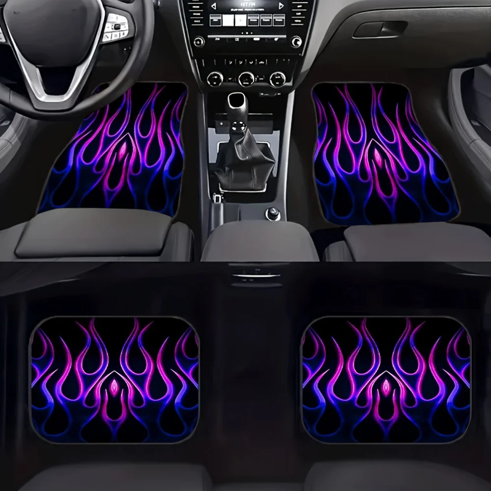 

4pcs Colorful Flame Pattern Car Floor Mats - Durable, Easy To Clean, Stylish Interior Protection For Sedans, SUVs, And RVs, Perf