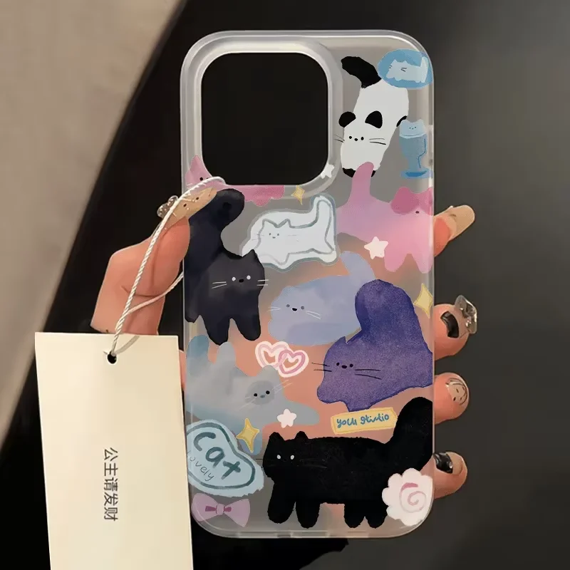 Funda de teléfono Y2K Kitten Party para IPhone 17 Air 16 e 15 14 13 12 11 Pro Max Plus Min SE 2020 2022, bonita funda de gato de dibujos animados
