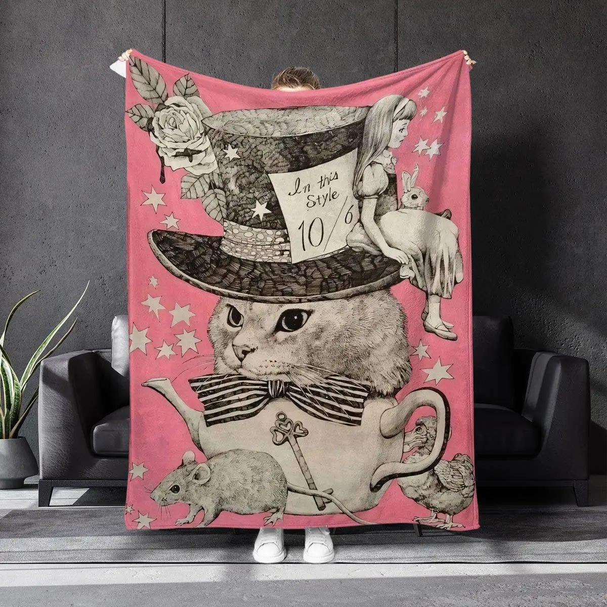 Whimsical Fairy Tale Cat Throw Blanket - Soft And Breathable Polyester, Suitable for All Seasons, Perfect for Couch, Bed