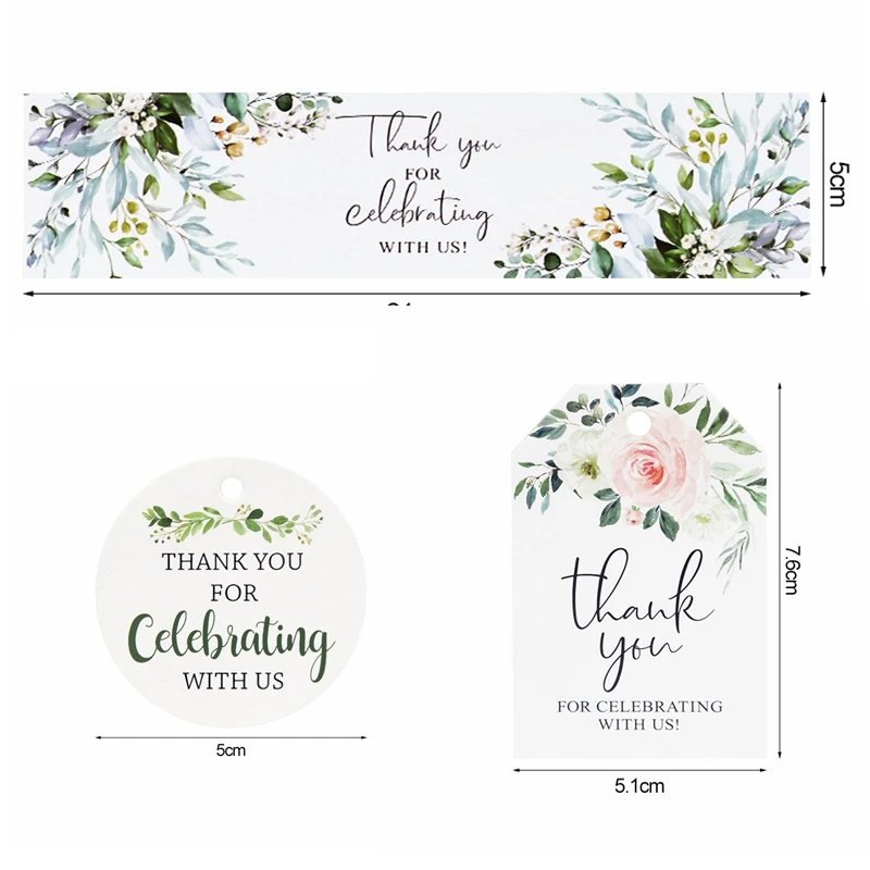30/50pcs Thank You for Celebrating with Us Paper Tags Green Leaf Gift Packaging Tags DIY Craft Wedding Birthday Party Label Card