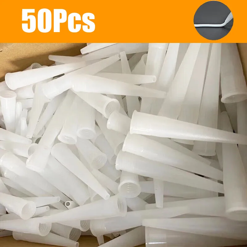 

50pcs Glass Nozzles Plastic Glass Glue Caulking Gun Nozzles Sealant Silicone Caulking Tips Mouth Caps Home Construction Tools