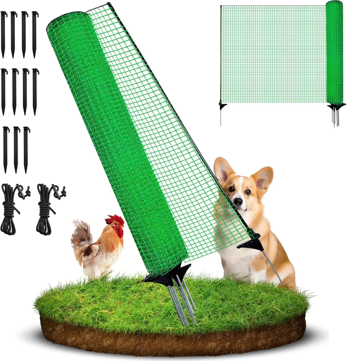 Portable Green Plastic Fencing for Dogs, Garden, and Animal Safety with Steel Posts