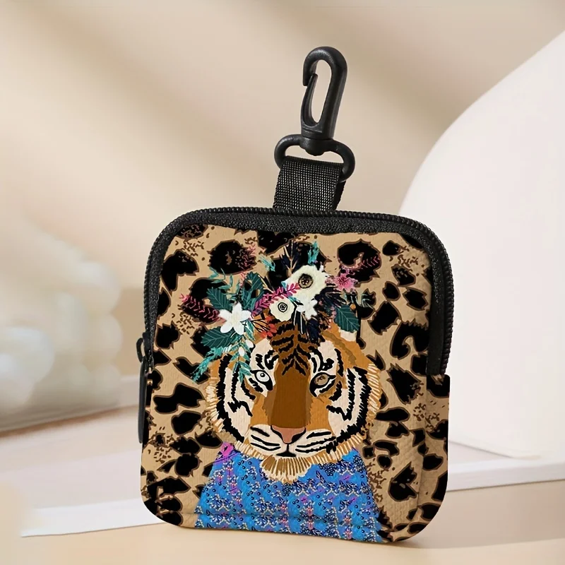 1pc Tiger pattern printing large capacity coin wallet digital printing coin wallet storage bag, ideal choice for gifts