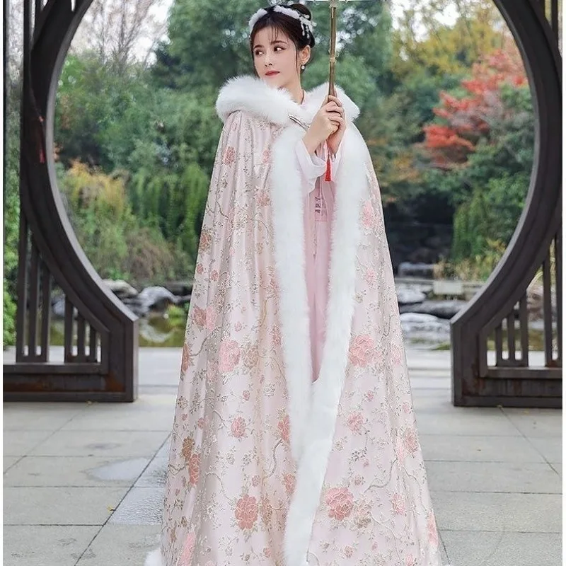 جديد الوردي الشتاء كيب شال الأميرة نمط دافئ سميكة الشتاء كيب النمط الصيني المألوف ملابس خارجية مريحة ودافئة