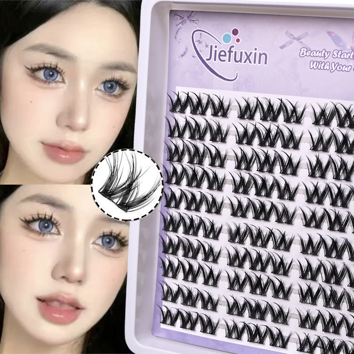 Voluminous D Curl Mixed Cluster Lashes DIY Self-Graft Extensions Soft Natural Daily & Dramatic Party Eye Looks