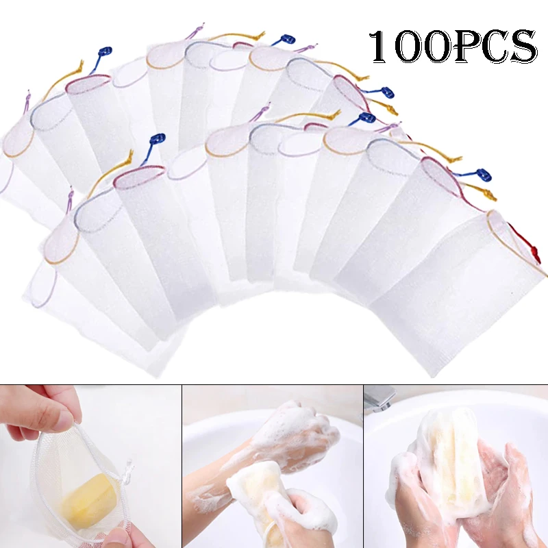 100/50PCS Soap Bubble Net Hangable Mesh Bag Shower Gel Facial Cleanser Rich Bubble Foaming Skin Cleansing Tools