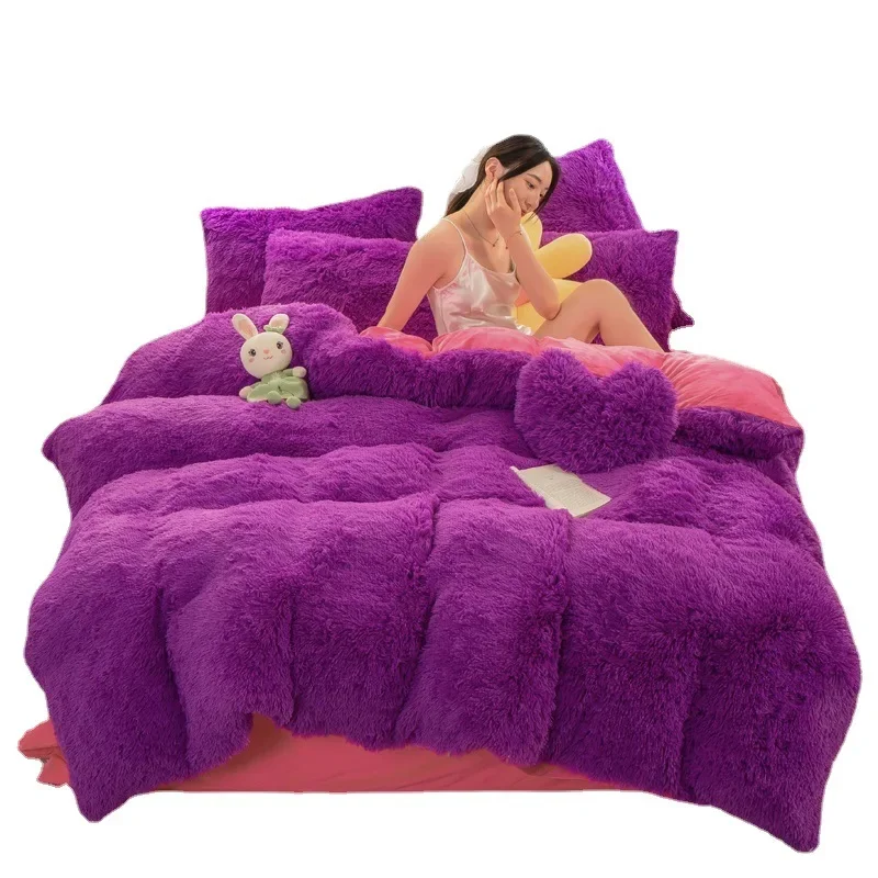 

Shaggy Fluffy Coral Fleece Mink Velvet Princess Style Bedding Set Quilt Duvet Cover Bed Linen Sheet Comforter Blanket Pillowcase