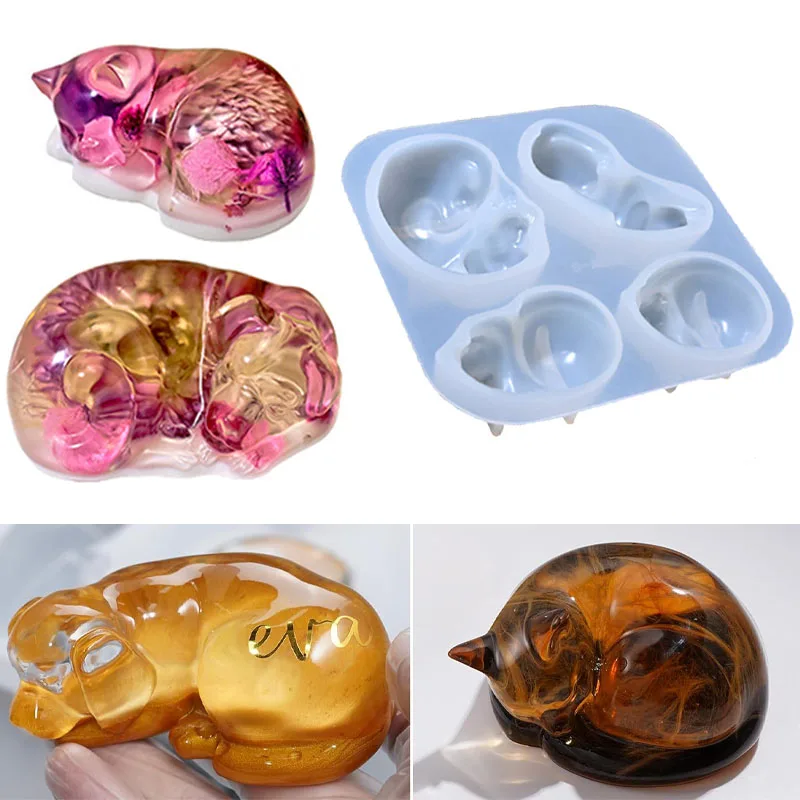 Pet Memorial Statue Resin Molds 3D Animal Molds for Preserving Pet Hairs & Ashes Sleeping Dog Cat for DIY Resin Pet Keepsakes