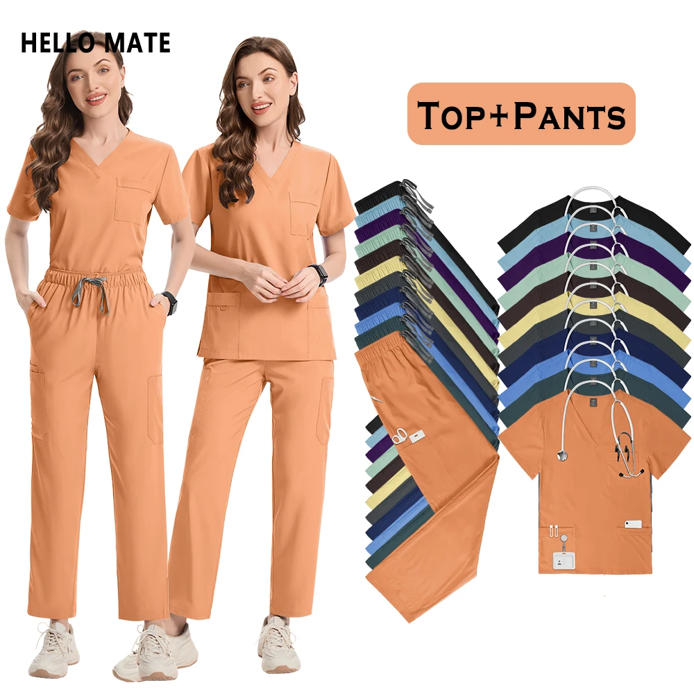 

New Medical Scrubs Set Women Beauty Workwear Lab Uniforms Healthcare Operating Room Surgical Suit Dentist Overalls Accessories