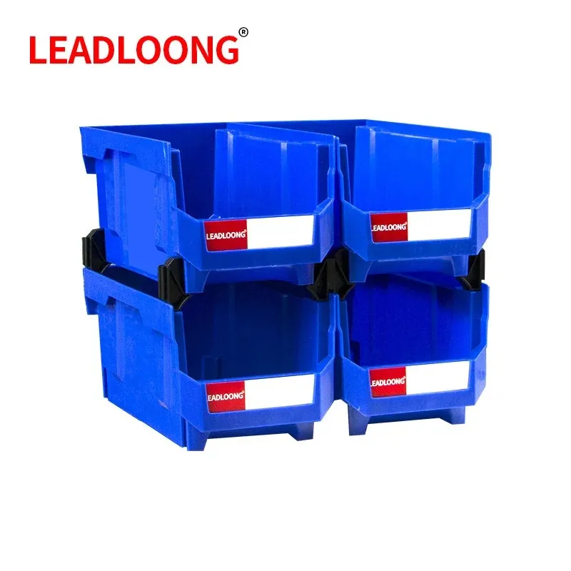 LEADLOONG V6 Stackable Box 4pcs 14.8*8.4*7in/37.7*21.3*18cm Garage Storage Bins Parts Assortment Storage Shelf