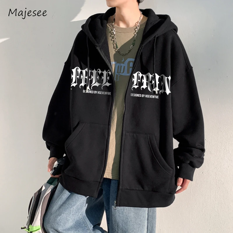 Mens Jacket Fashion Warm Streetwear Daily Spring Autumn Hooded Letter Large Pocket Outerwear American Style Teenagers Youthful