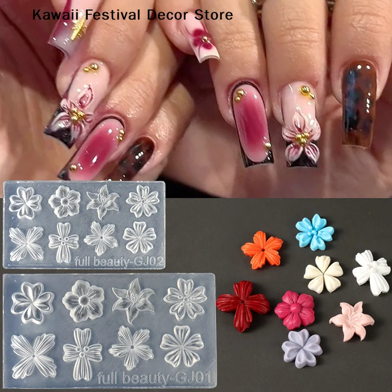 【K】Spring Flower Petals Silicone Nail Mold Cute 3D Floral DIY Design Manicure Template Carving Nail Art Stencil Tool
