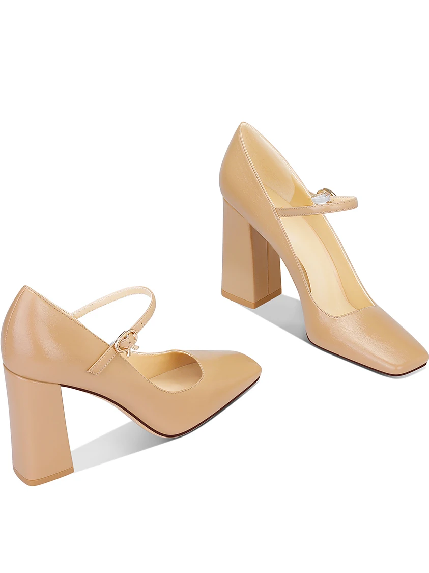 

Новые летние женские кожаные белые темпераментные туфли на высоком каблуке с квадратным носком для поездок на работу