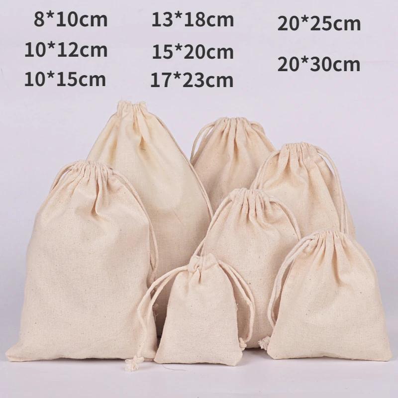 10 Pcs/Lot Stroage Cotton Bags with Drawstring Christmas Gift Bags To Pack Products Various Size Grocery Sacks Cloth Bag