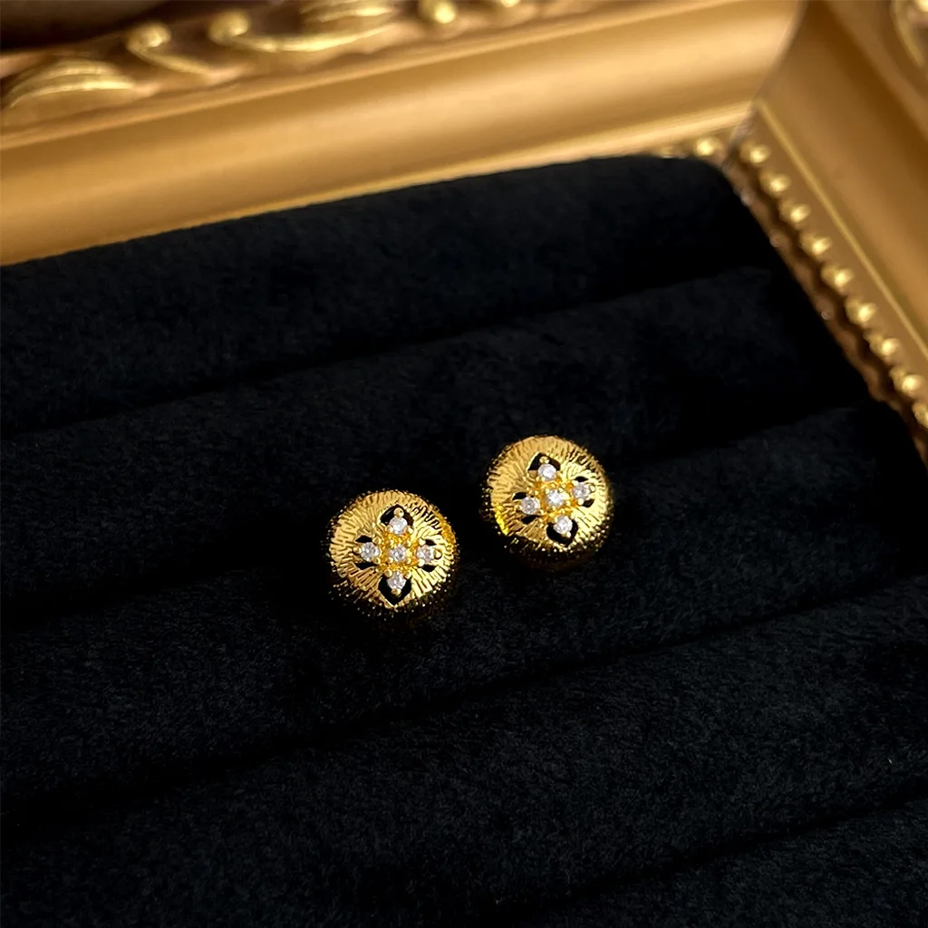 DIY accessories Fashion commuter brushed geometric stud earrings niche temperament light luxury zircon earrings matte texture ea