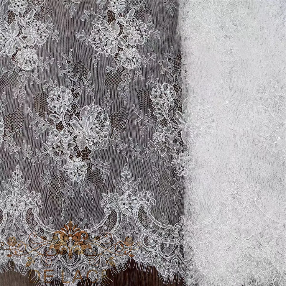 RX 섬세한 꽃 자수 속눈썹 프렌치 레이스 샹티이 레이스 코드 웨딩 드레스 비즈 레이스 원단