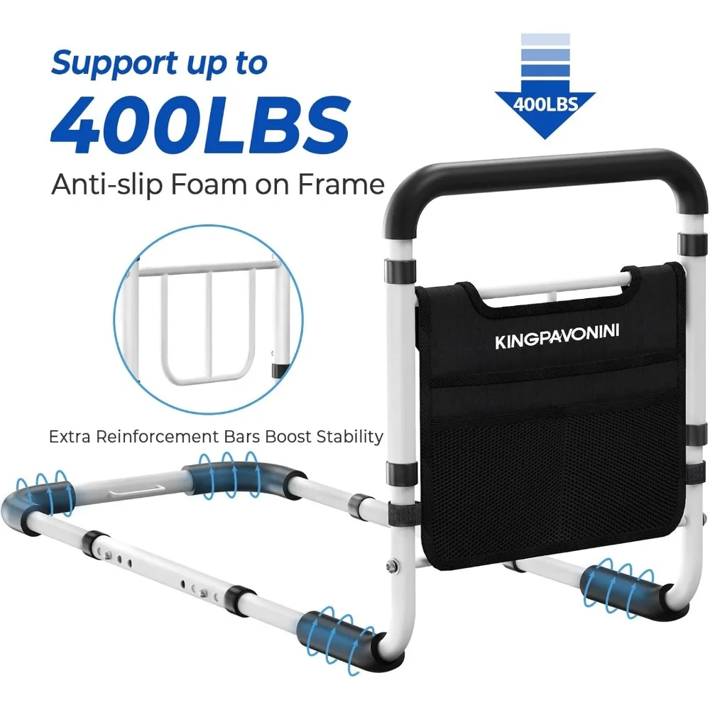 高齢者用安全ベッドレール - 調整可能、滑り止めハンドル、工具不要の組み立て、400ポンドの耐荷重、高齢者や移動補助用