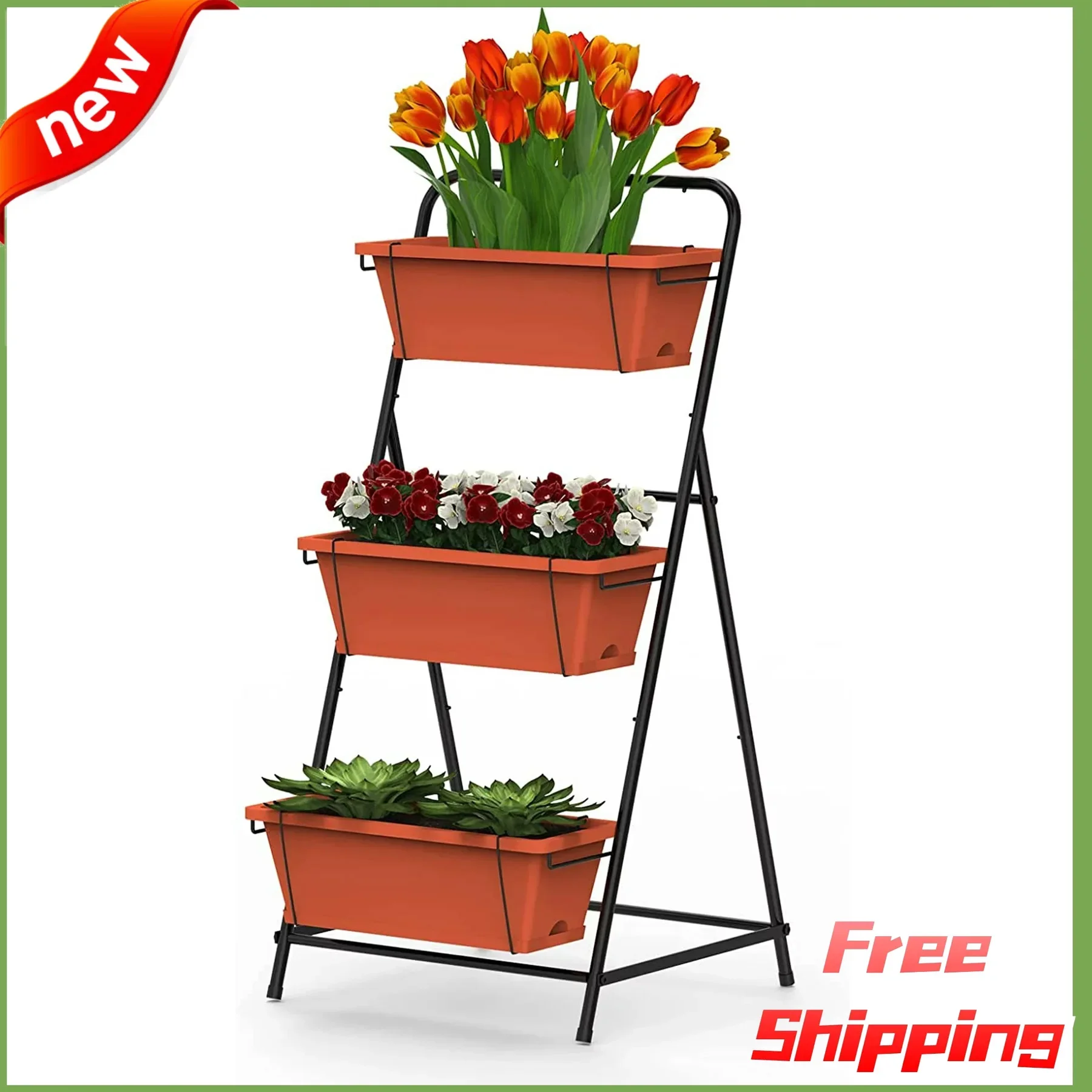 

Vertical Garden Planter 3 Tier Vertical Raised Garden Bed Freestanding, Brick Red