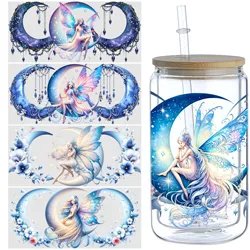 5 Sheets Moon Fairy UV DTF Cup Stickers, Waterproof Magic Moon Fairy Wipeable Transfer Paper for 16 Ounces Glass Cups