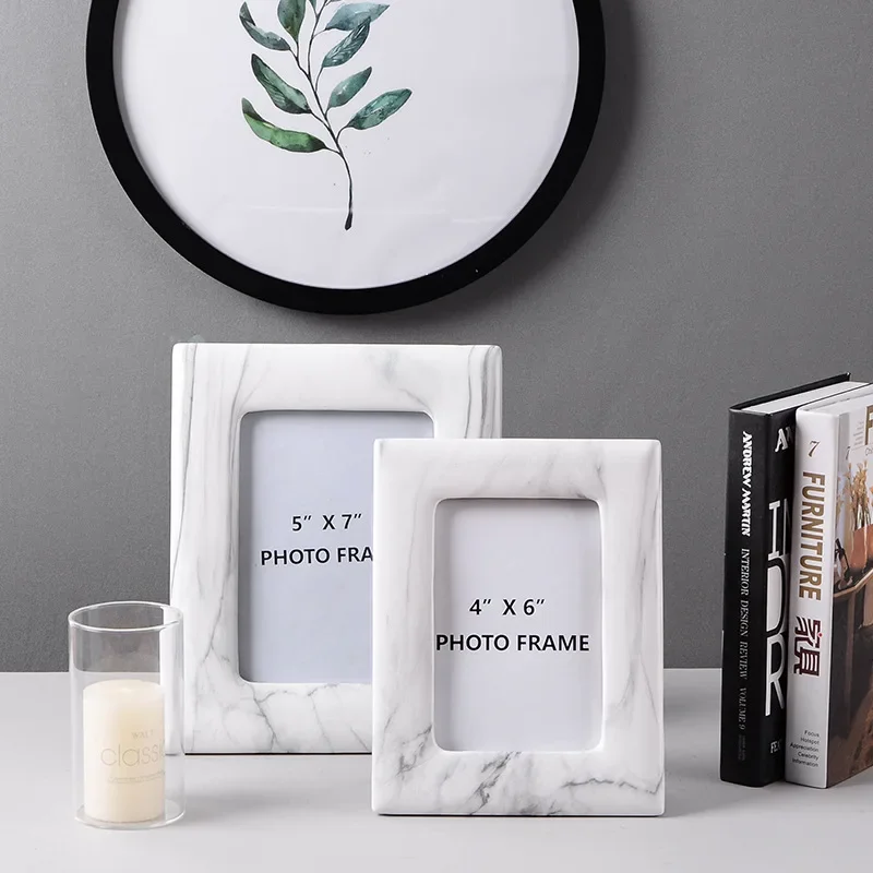 European Modern White Marble Ceramic Photo Frame Rectangle Tabletop Decoration For Home 3.5x5 4x6 5x7 Inches