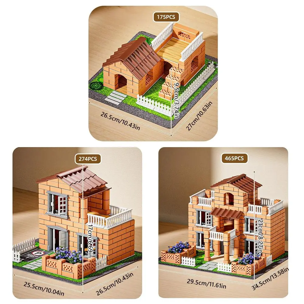 Mehrfarbiges DIY-Baustein-Set aus Kunststoff, Miniaturgröße, Simulation von Ziegelhäusern, Villa-Modell, Cottage-Stil