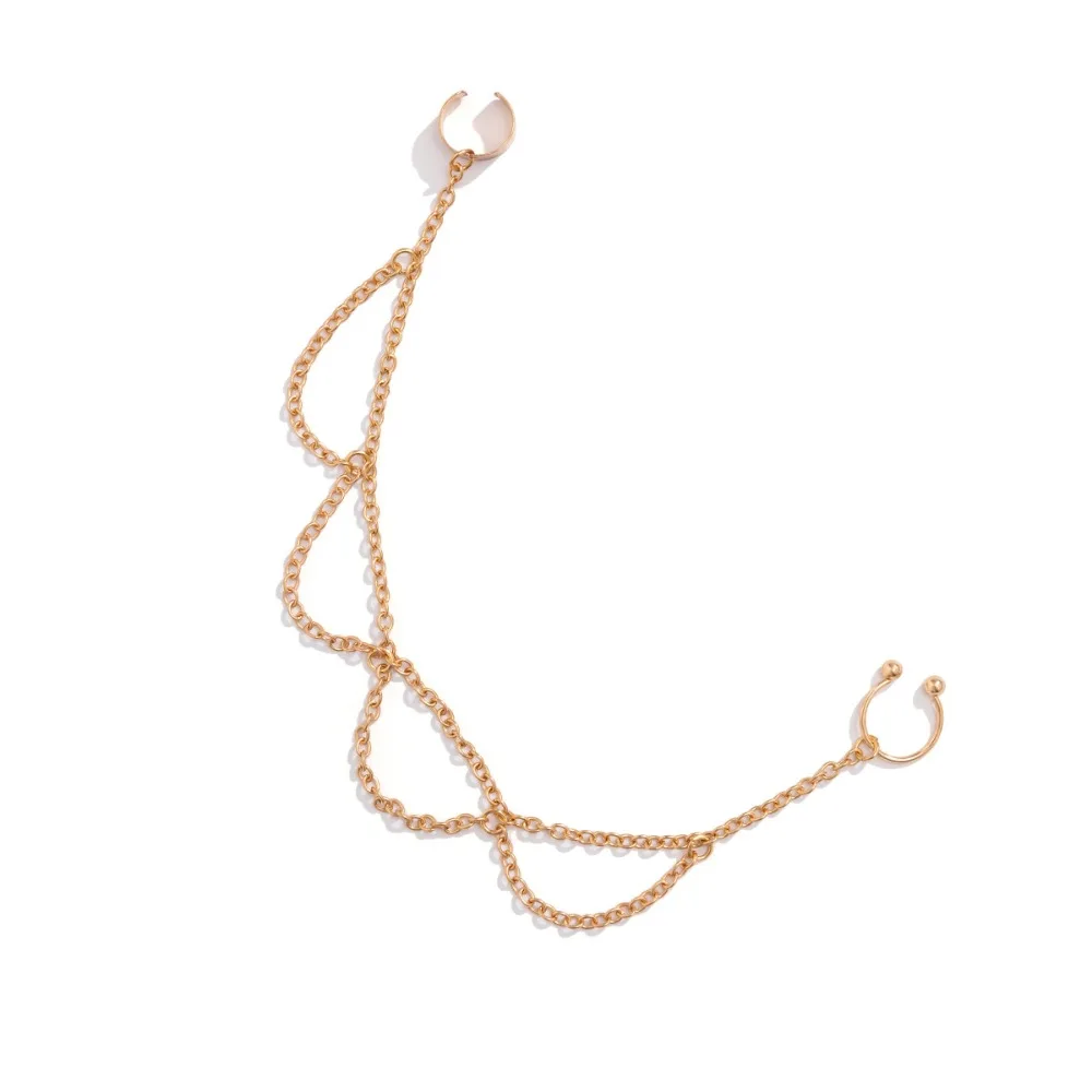 أقراط سلسلة شرابة فراشة لؤلؤ تقليد ، مجوهرات ثقب نمط البونك ، سلسلة رائعة حلوة ، مشبك أنف #4