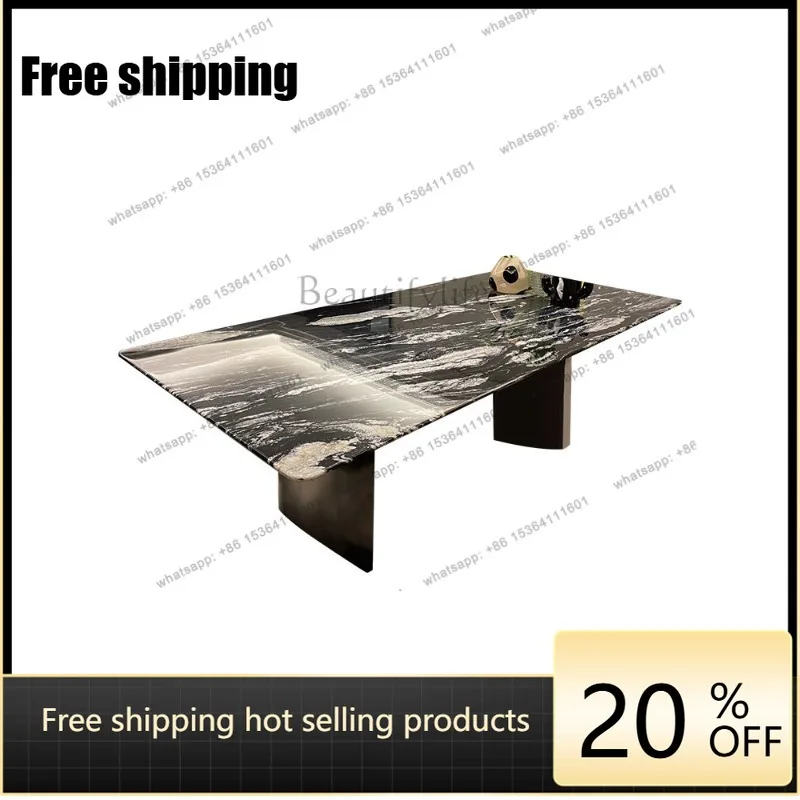 YJ imported natural marble universe black luxury stone dining table Italian minimalist starry sky luxury stone long dining table
