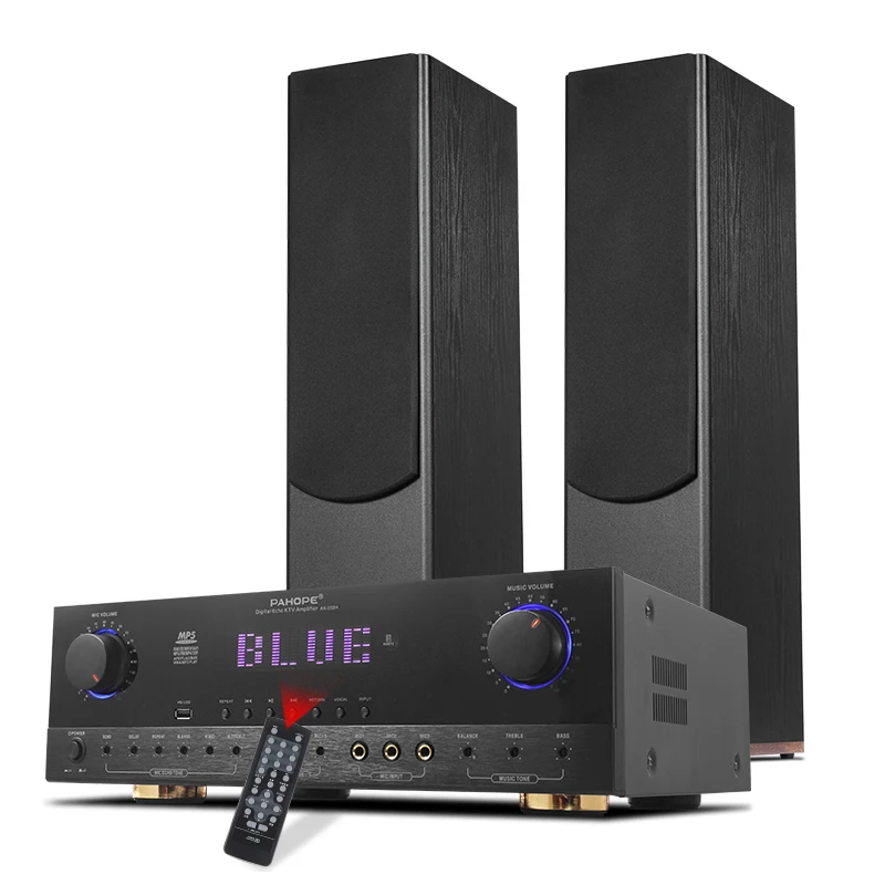 2.0 Stereo Floor Standing Home Theater Sound System HIFI Tower Aluminum Alloy Metal Speaker Set Amplifier Combination