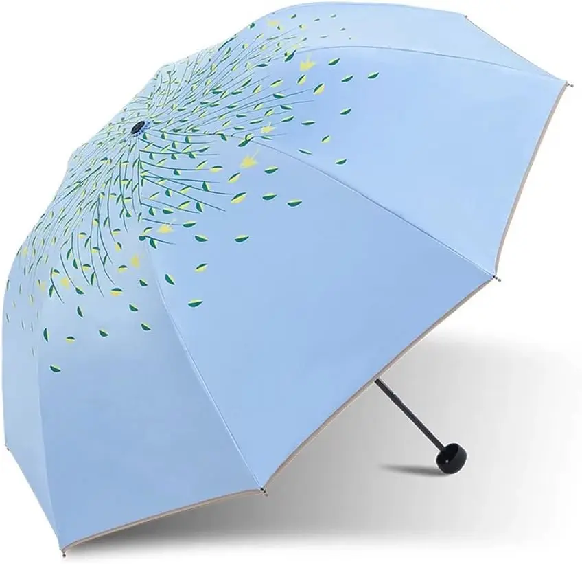 Leafshade Green Tree Leaf Folding Travel Sun Umbrella Sunblock UV Protection UPF 50 Rain Resistant Compact Size Parasol FoldInto