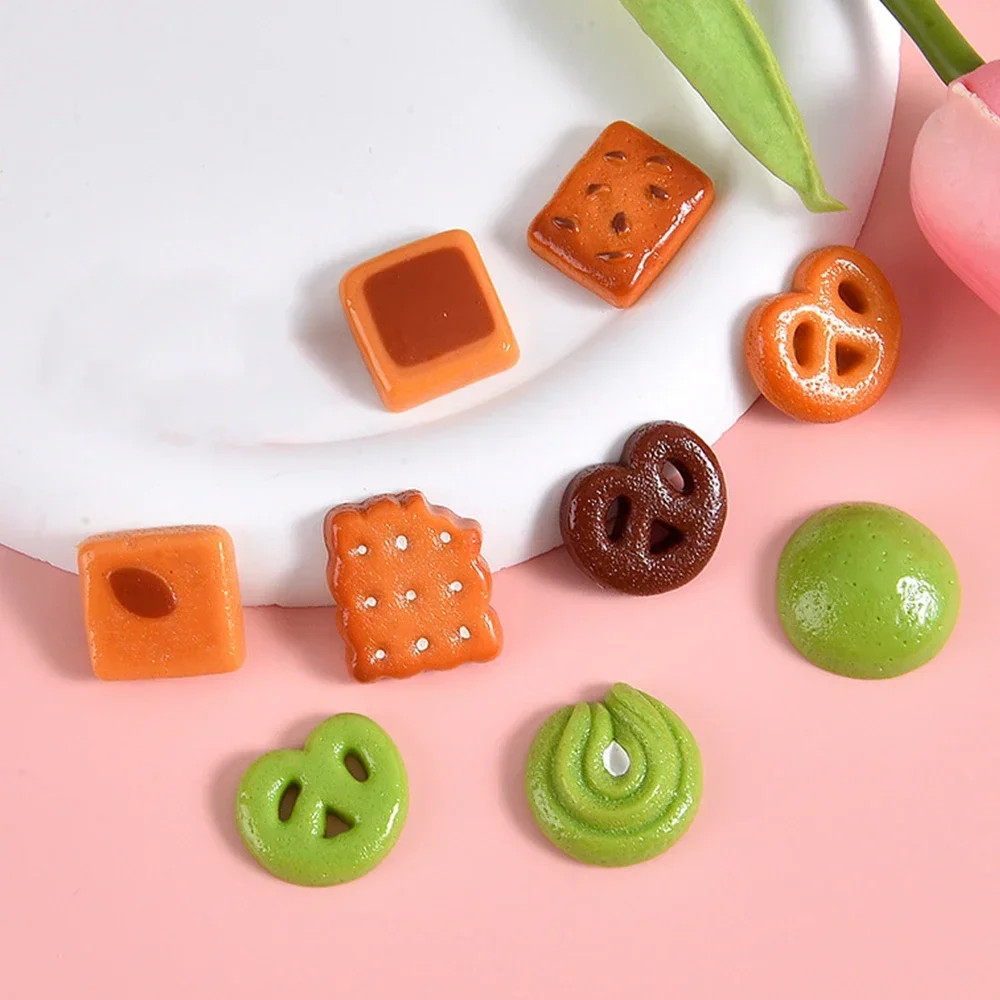 10PCS Baked Biscuits Series Miniature Flat Back Resin Cabochons For Hairpin Scrapbooking DIY Home Decor Craft Accessories