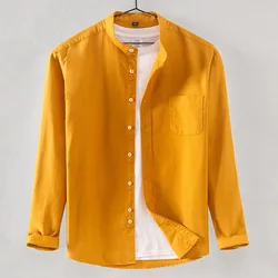 2024 Spring and Autumn New Pure Cotton Stand Collar Oxford Spun Long Sleeve Shirt Japanese Casual No-Iron Fashion Men's Clothing