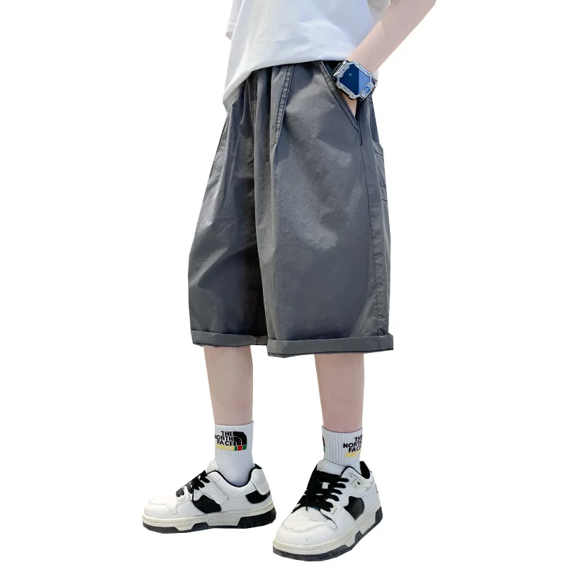 

Summer Children Knee Length Shorts Toddler Kids Cotton Solid Wide Leg Workout Short Trousers Teenager Boys Loose Shorts Pants 16