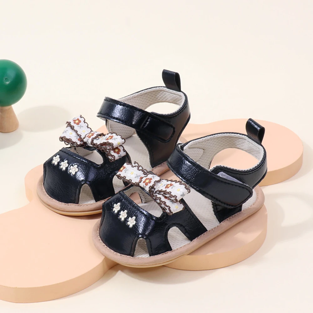 Bayi perempuan 0-1 Tahun pita bunga kecil sepatu jalan bayi perempuan Retro sandal bawah lembut