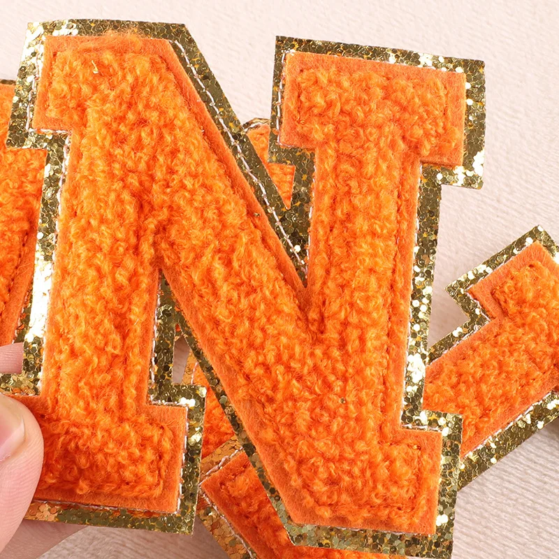 8CM Carnival Orange Letters Embroidered Iron On Patch Applique Diy Name Badge Alphabet Patches For Clothing Bag Accessories