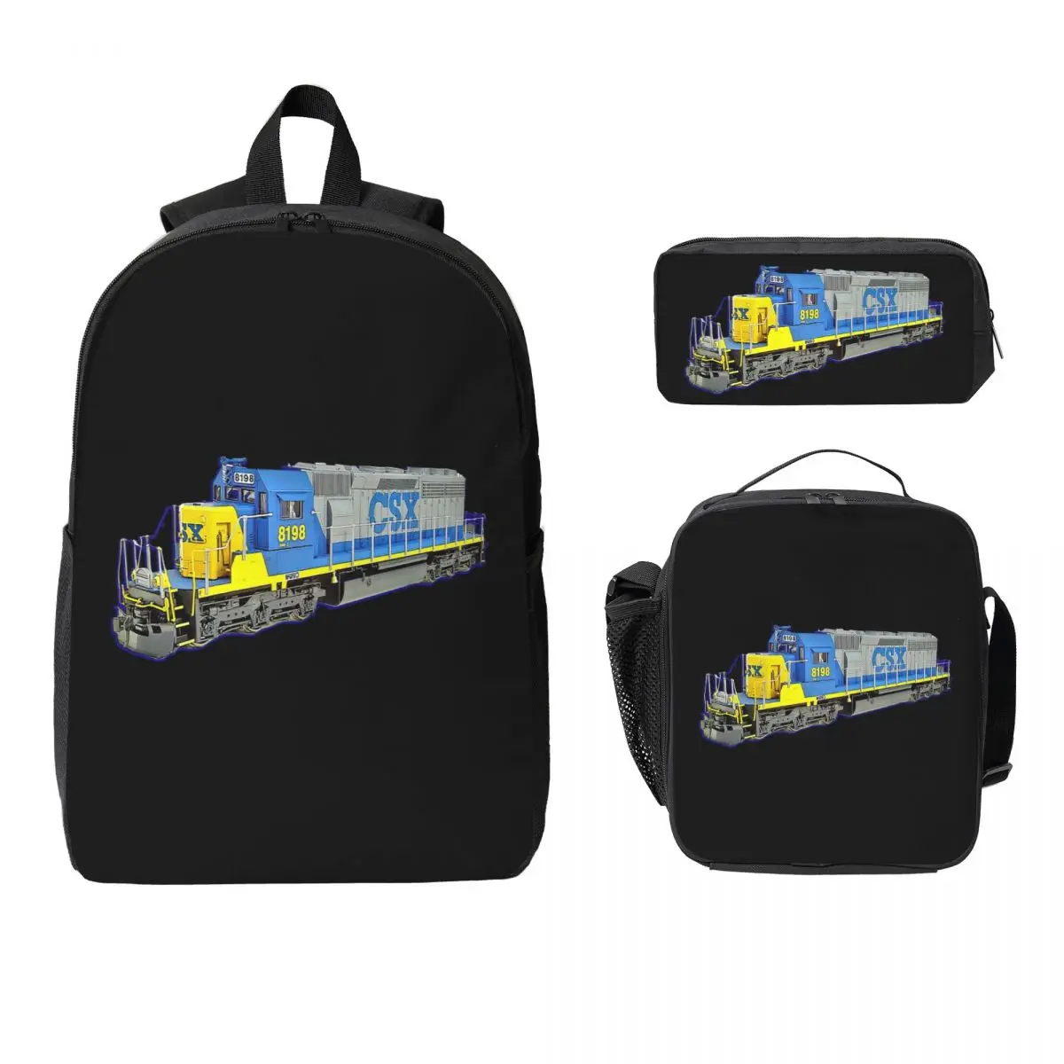 

Freight Train CSX Engine Backpack Boys Girls BookBag School Bag Computer Shoulder Bags 3ps Insulated Lunch Bag Pencil Case