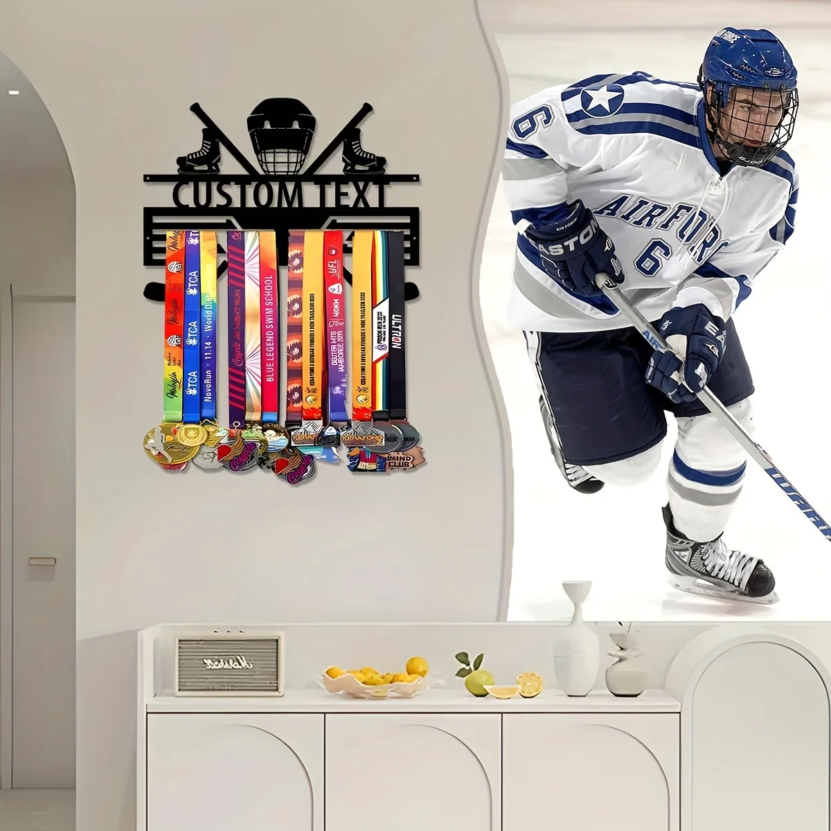 custom ice hockey Metal medal display rack , Valentines Gift,for room Decor, Suitable for Basketball, Football exercise