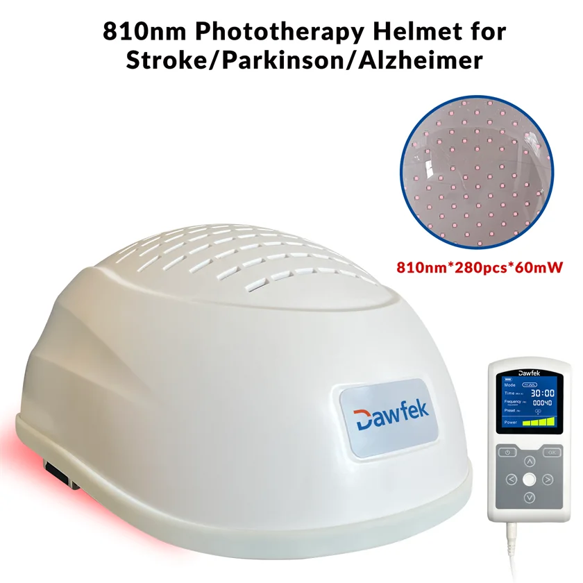 Dawfek-Machine à ondes cérébrales, casque de thérapie par la lumière LED, traitement de la maladie d'Alzheimer de Parkinson, accident vasculaire cérébral, anlande, dépression, 810nm x 280diodes