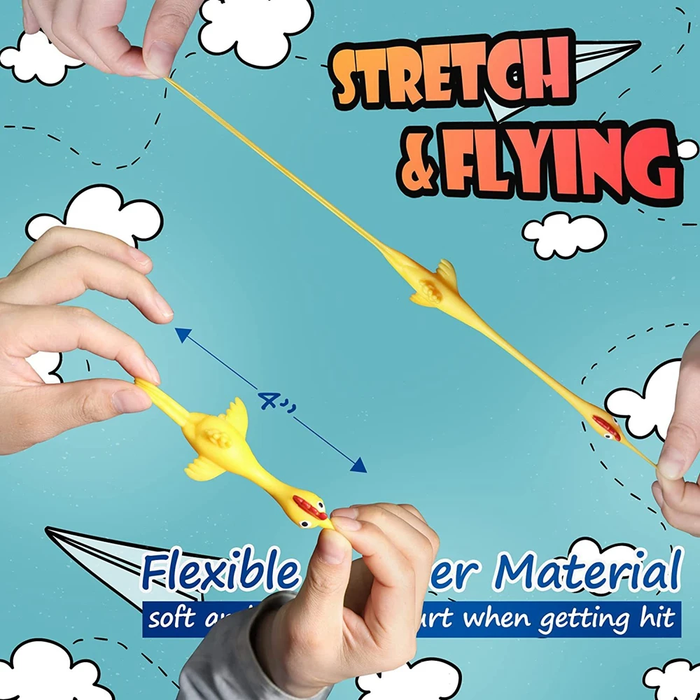 10PCS Funny Rubber Flicking Chicken Toy Ejection Chicken Toy Flying Chicken Flingers Stretchy Party Favors for Boys Girls Kids