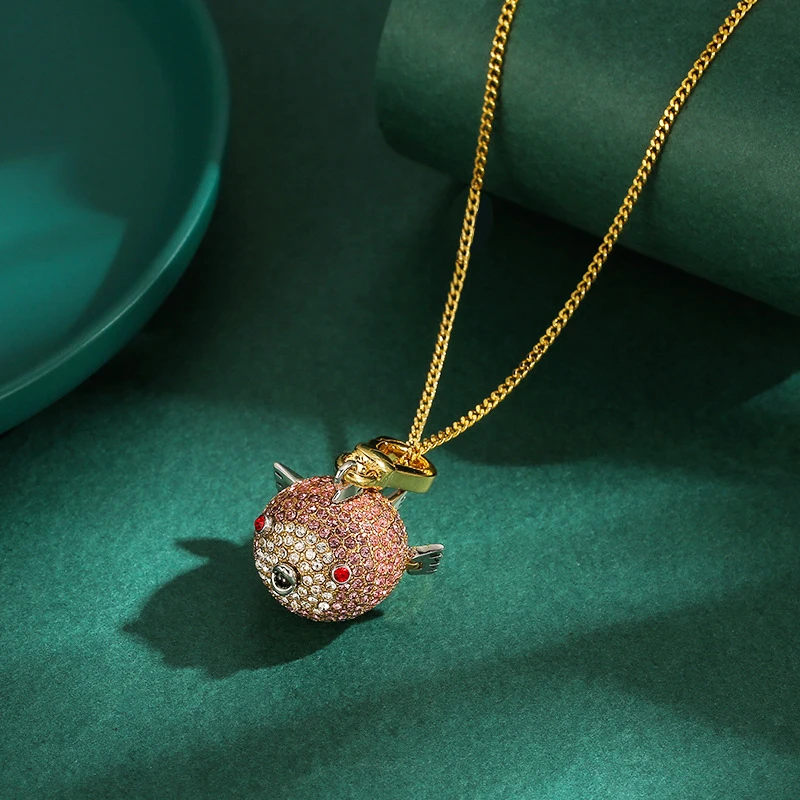 

1Pc Creative And Fashionable Full Diamond Gradient Color Puffer Fish Pendant, Ins Trend Backpack Pendant Cute Pet Keychain Gift